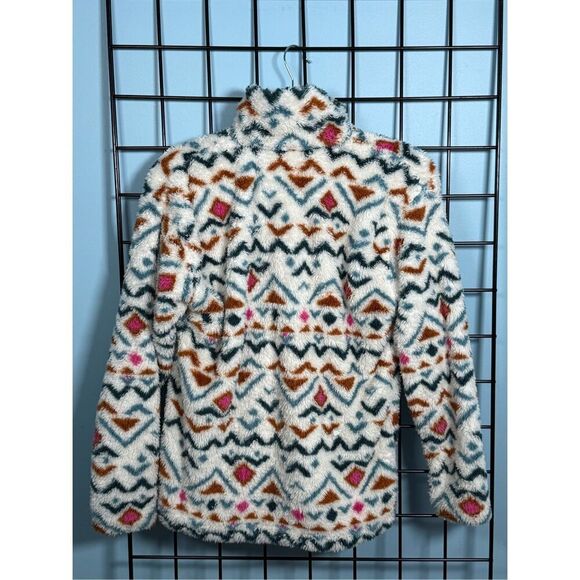 Eddie Bauer 1/4 Zip Vanilla Aztec Ultrasoft Fleece Faux Fur Jacket Womens S - Picture 2 of 9